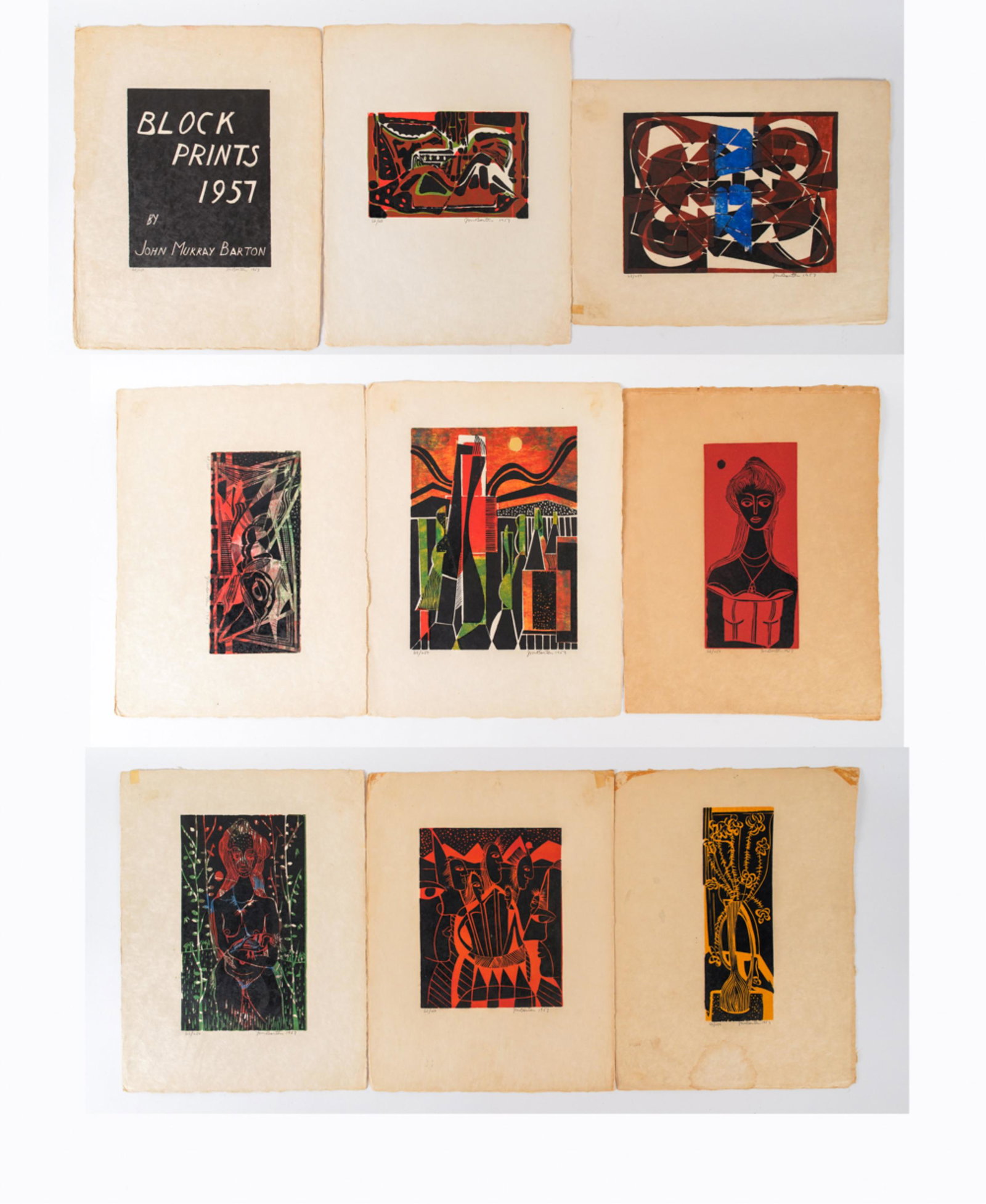 (9) JOHN MURRAY BARTON SIGNED BLOCK PRINTS, 1957 (1 of 20)