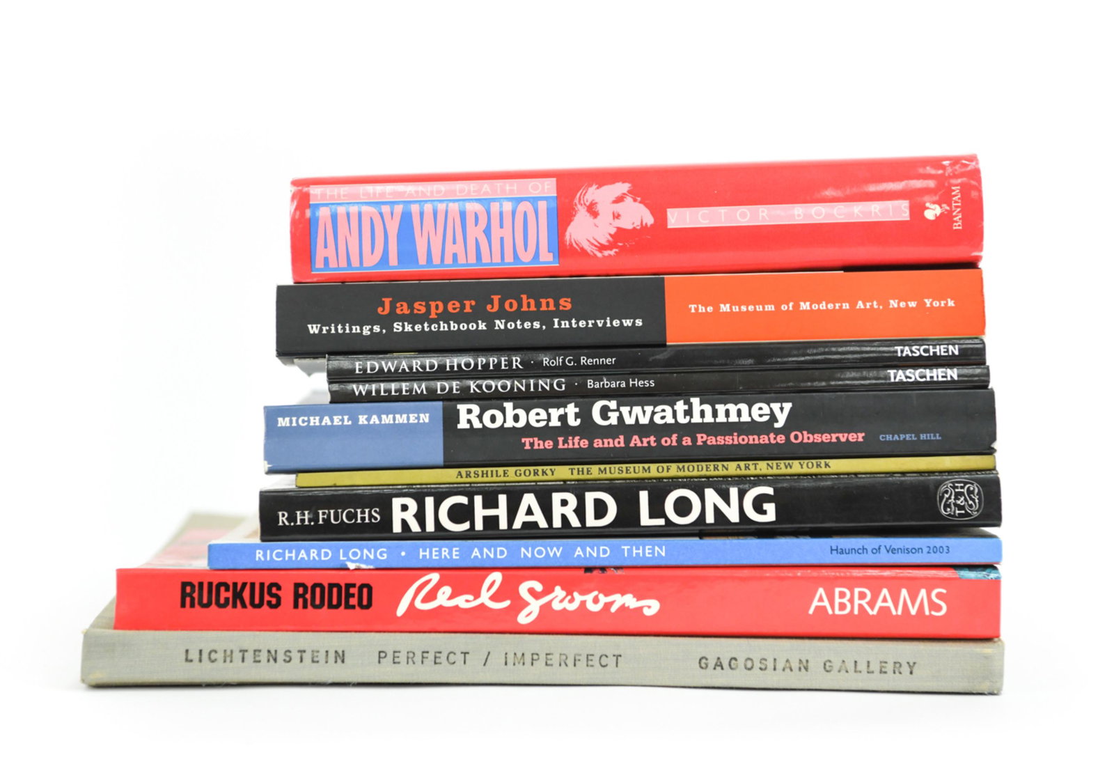 GROUPING OF ART BOOKS: Grouping of (10) art books by various artists. Including, Lichtenstein "Perfect/imperfect", Jasper Johns "Writings, Sketchbook notes, and Interviews", R.H. Fuchs "Richard Long", etc. Dimensions: (Larg