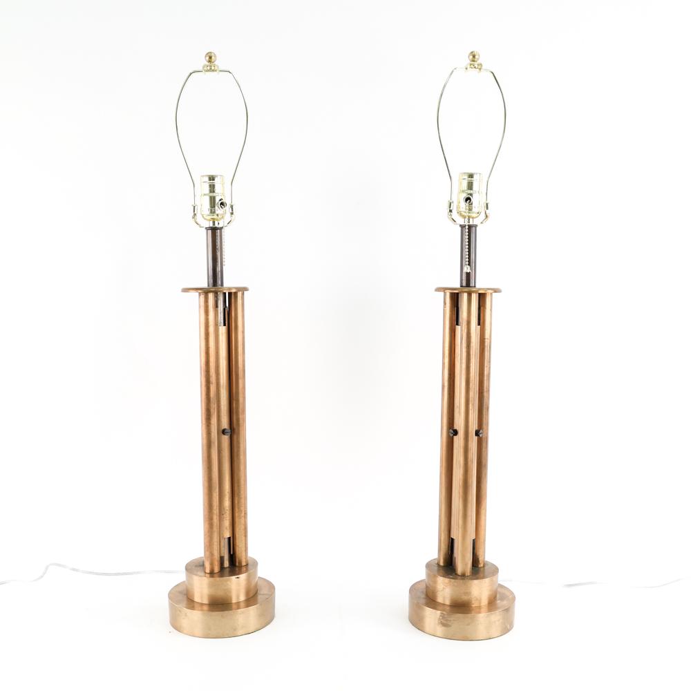 PAIR OF ART DECO MACHINE AGE COPPER TABLE LAMPS (1 of 16)