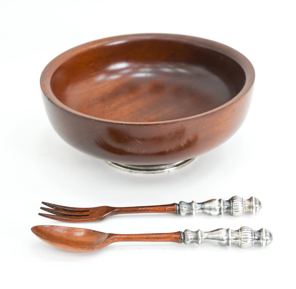 MID-CENTURY MAHOGANY & STERLING SALAD SET (1 of 8)
