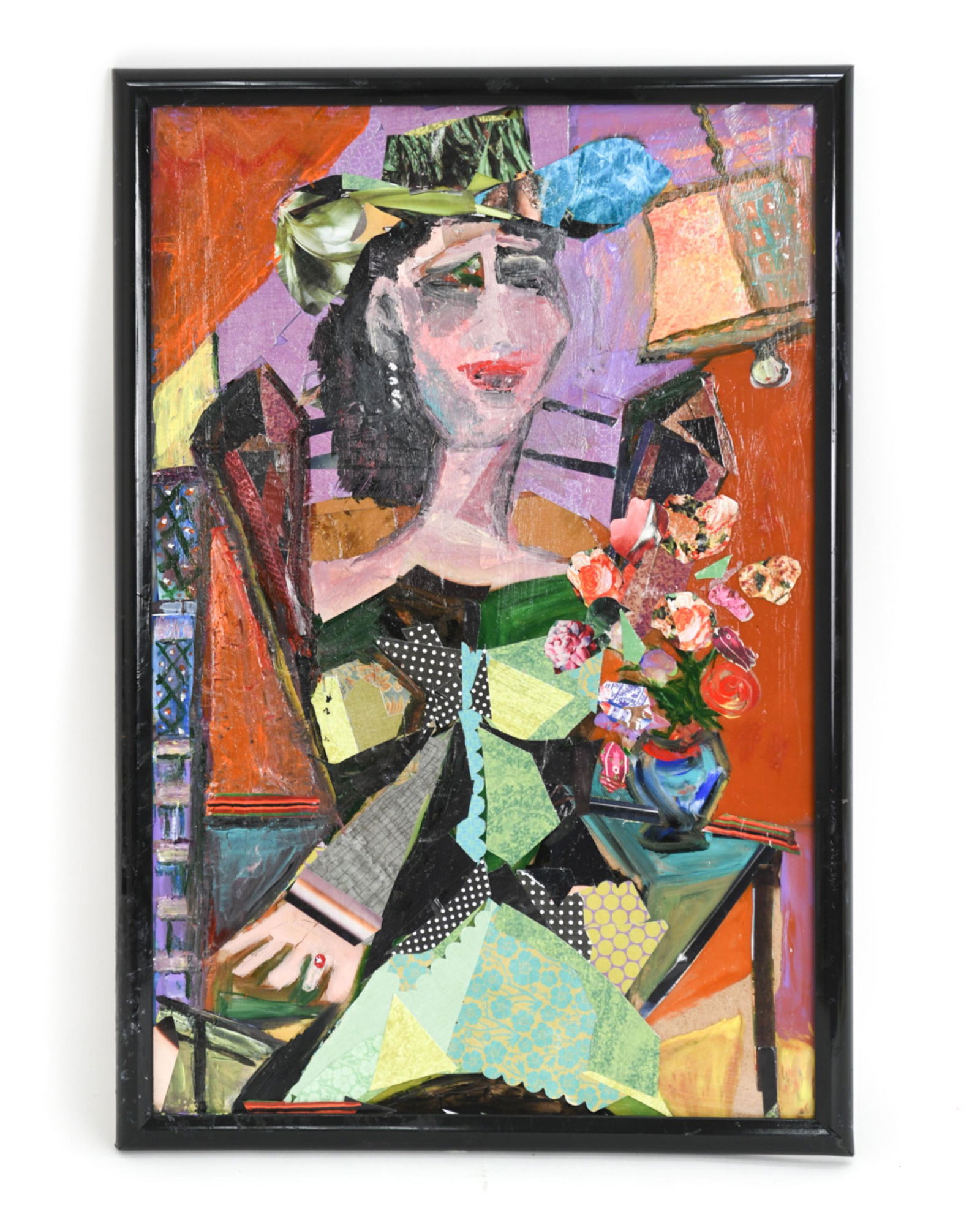 HELEN SALZBERG (B. 1923) MIXED MEDIA COLLAGE: Helen Salzberg, American (b. 1923) Cubist figural mixed media collage on plexiglass, apparently unsigned. Note: Helen was born in 1923, New York; Select Exhibits: Hudson River Museum, National Art Lea