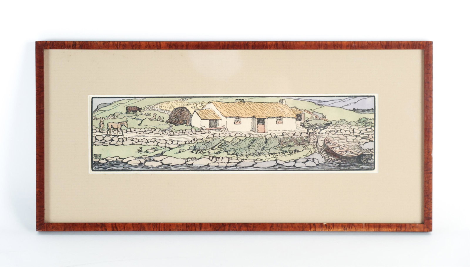 JACK BUTLER YEATS (1871-1957) ILLUSTRATION: Hand-colored lithograph. Signed lower left. Dimensions: (Frame) H 9" x W 19", (Sight) H 3.75" x W 13.75" Condition: Couple handling marks to frame. Light toning to paper.