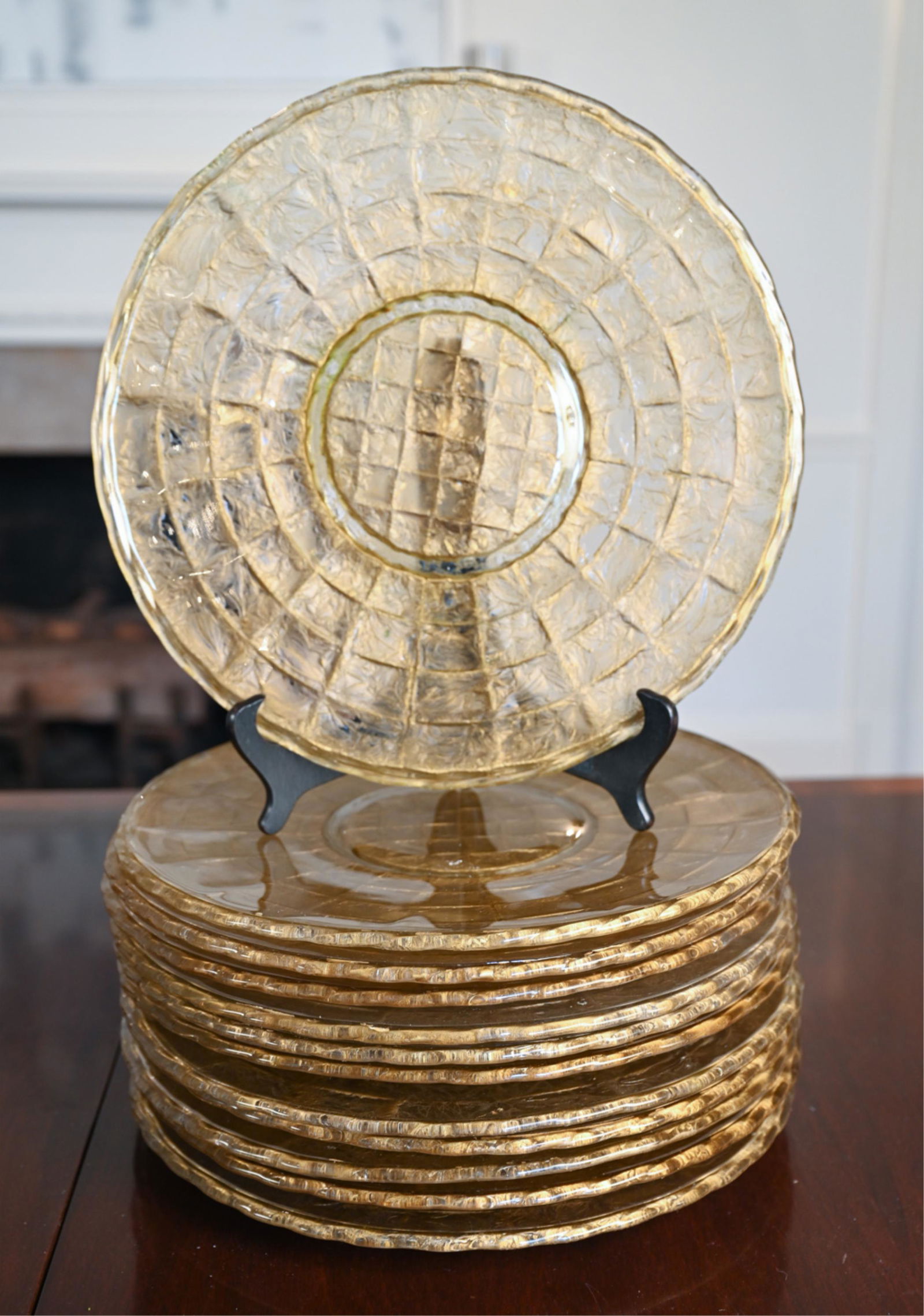 (12) GOLD REVERSE-PAINTED GLASS CHARGER PLATES (1 of 12)