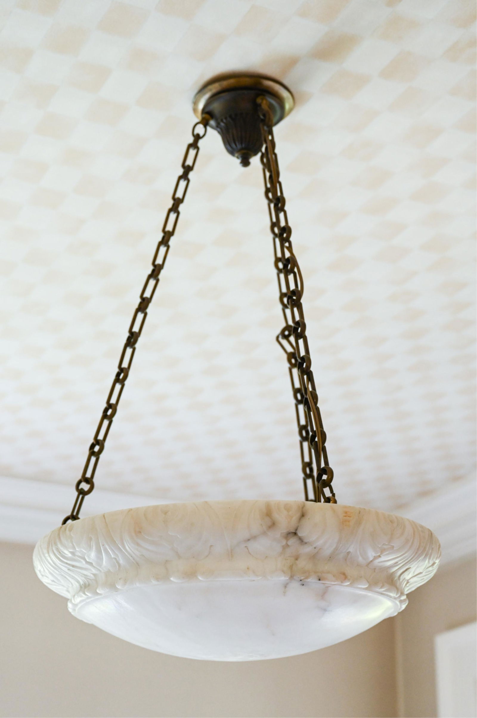 NEOCLASSICAL CARVED ALABASTER PENDANT FIXTURE (1 of 9)