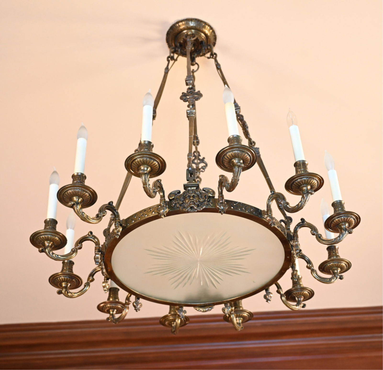ANTIQUE 19TH C. FRENCH BRONZE & GLASS CHANDELIER (1 of 10)