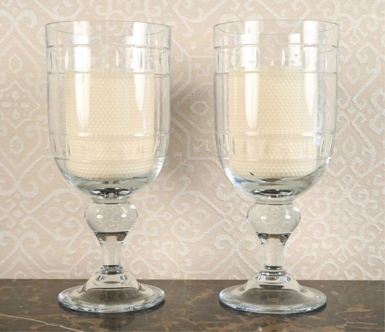 PAIR OF CUT GLASS HURRICANE CANDLE HOLDERS (1 of 11)