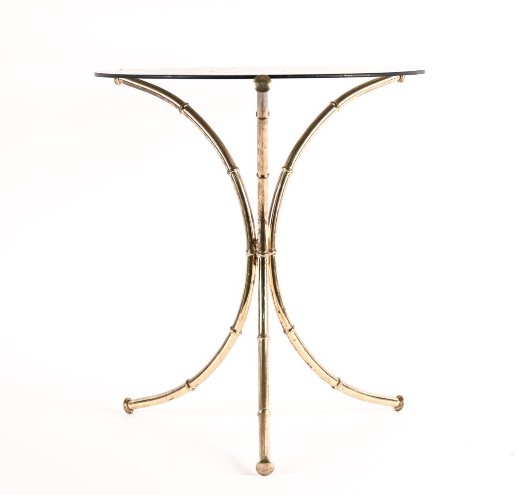 BRASS FAUX-BAMBOO & SMOKED GLASS ACCENT TABLE (1 of 9)