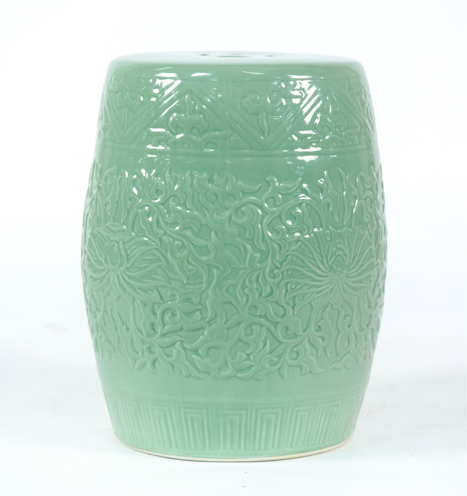 CHINESE CERAMIC GARDEN SEAT: Dimensions: H 17" x Dia. 12" Condition: Showing very little wear; a few faint surface scuffs to outer glaze layer.