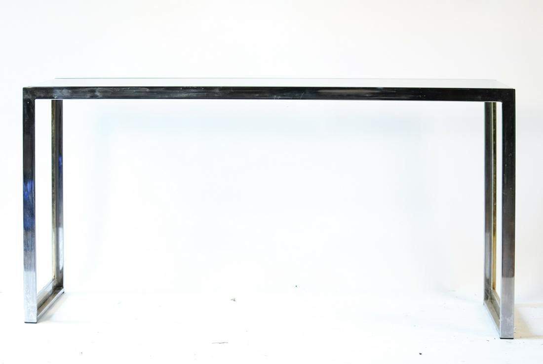 MID-CENTURY BRASS, CHROME & GLASS CONSOLE TABLE (1 of 10)