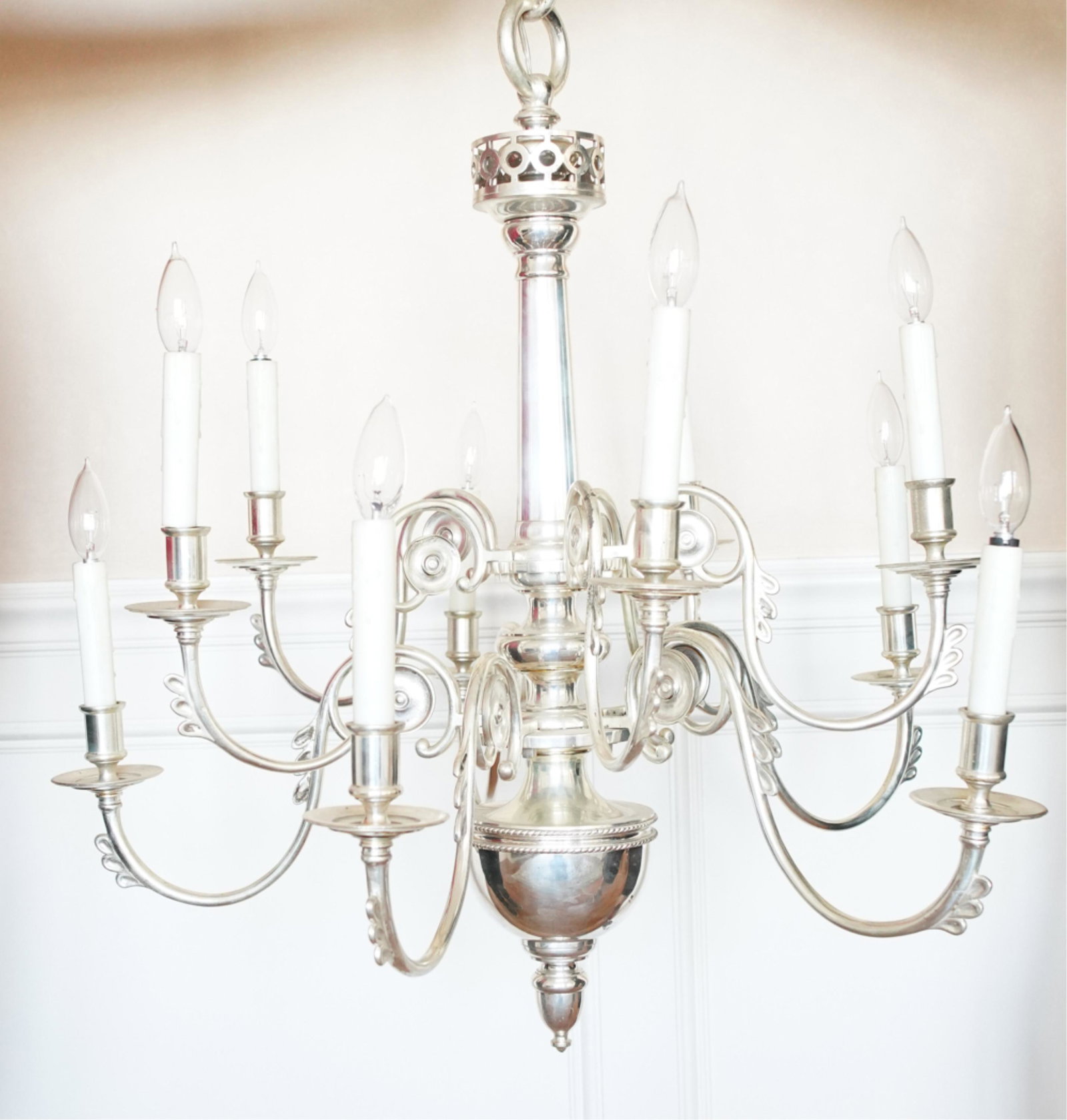 EARLY 20TH C. NICKEL-PLATED 10-LIGHT CHANDELIER (1 of 11)