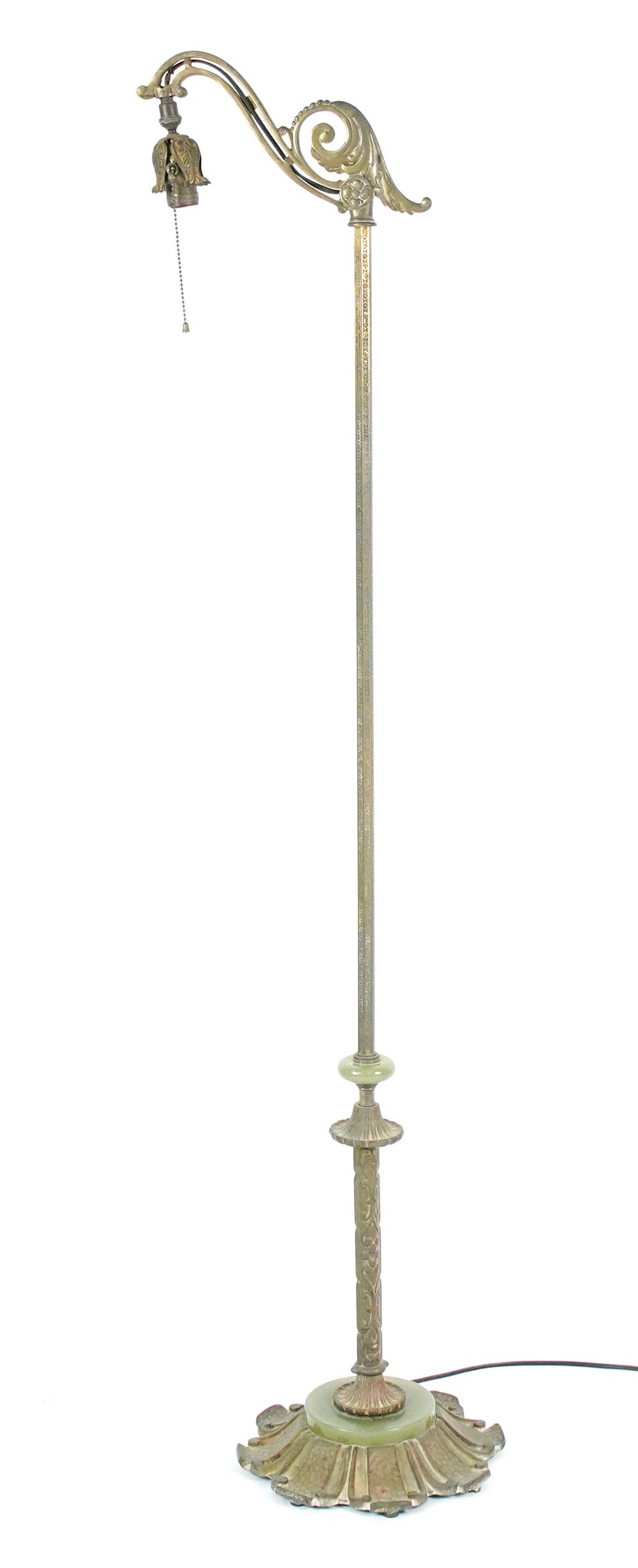 ANTIQUE REMBRANDT IRON & JADEITE GLASS BRIDGE LAMP (1 of 11)