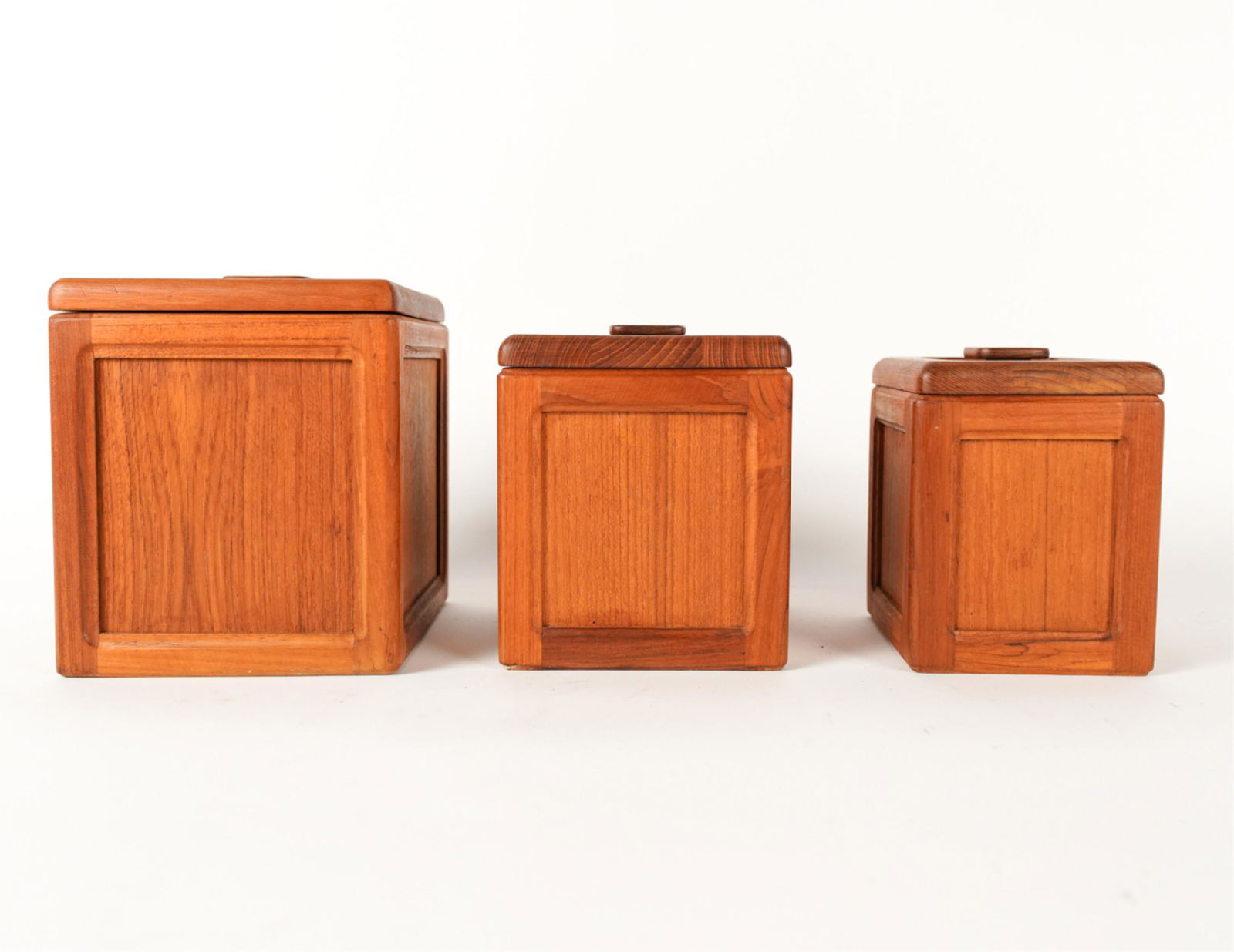 SET OF (3) VINTAGE TEAK WOOD CANISTERS (1 of 9)