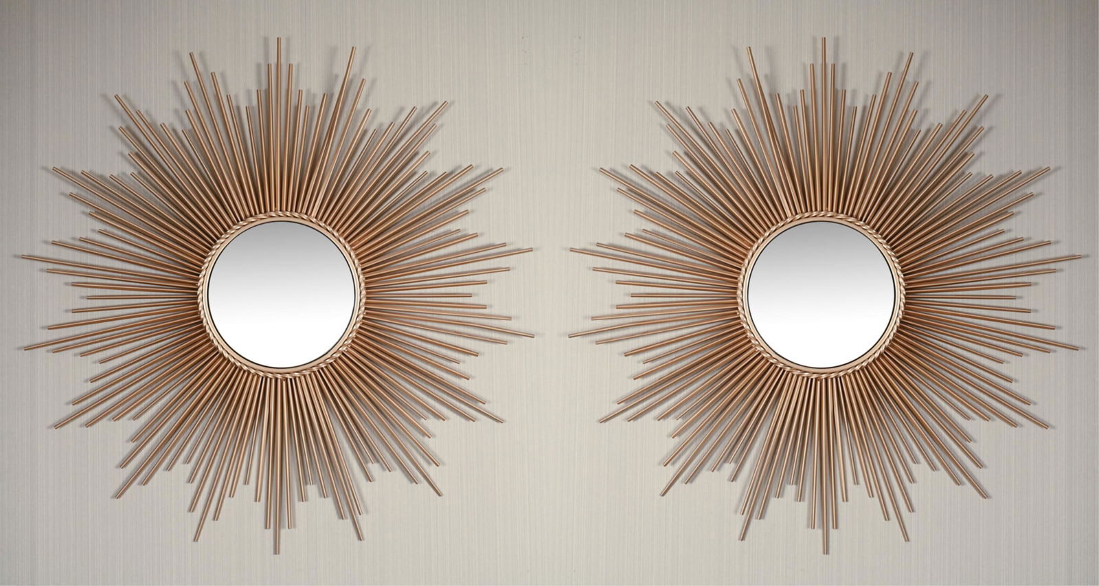 PAIR OF LARGE STARBURST CONVEX MIRRORS: Contemporary. Dimensions: Dia. 39" Condition: No issues to note.