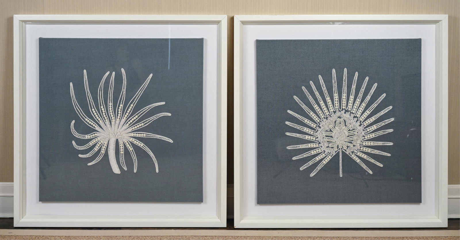 (2) TROWBRIDGE BEADED & EMBROIDERED LEAF ARTWORKS (1 of 12)