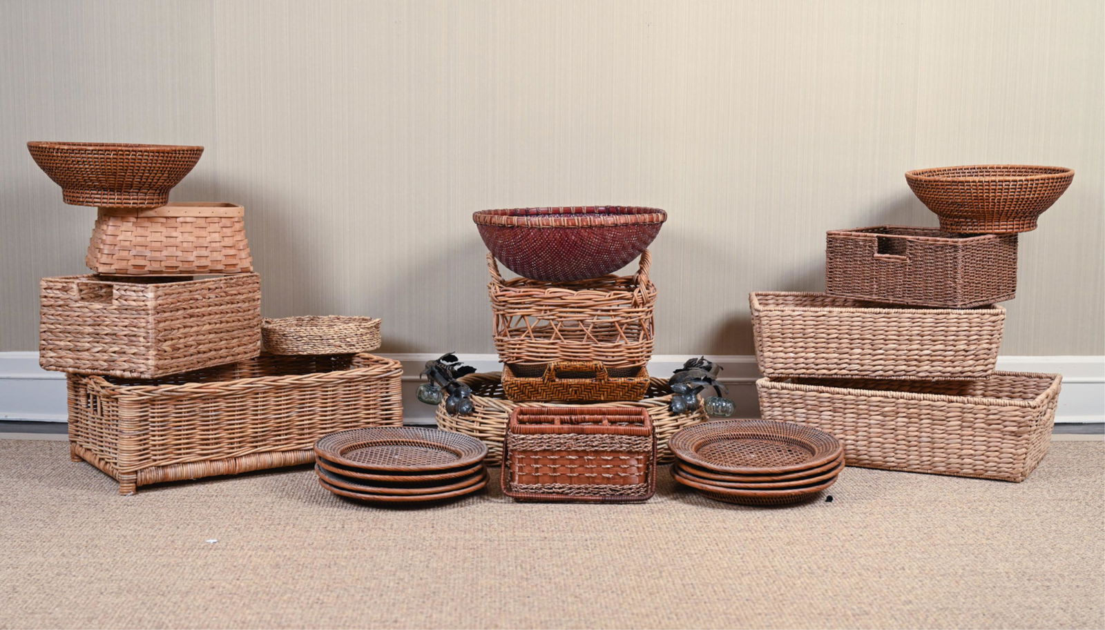 GROUPING OF WOVEN BASKETS, ETC. (1 of 18)