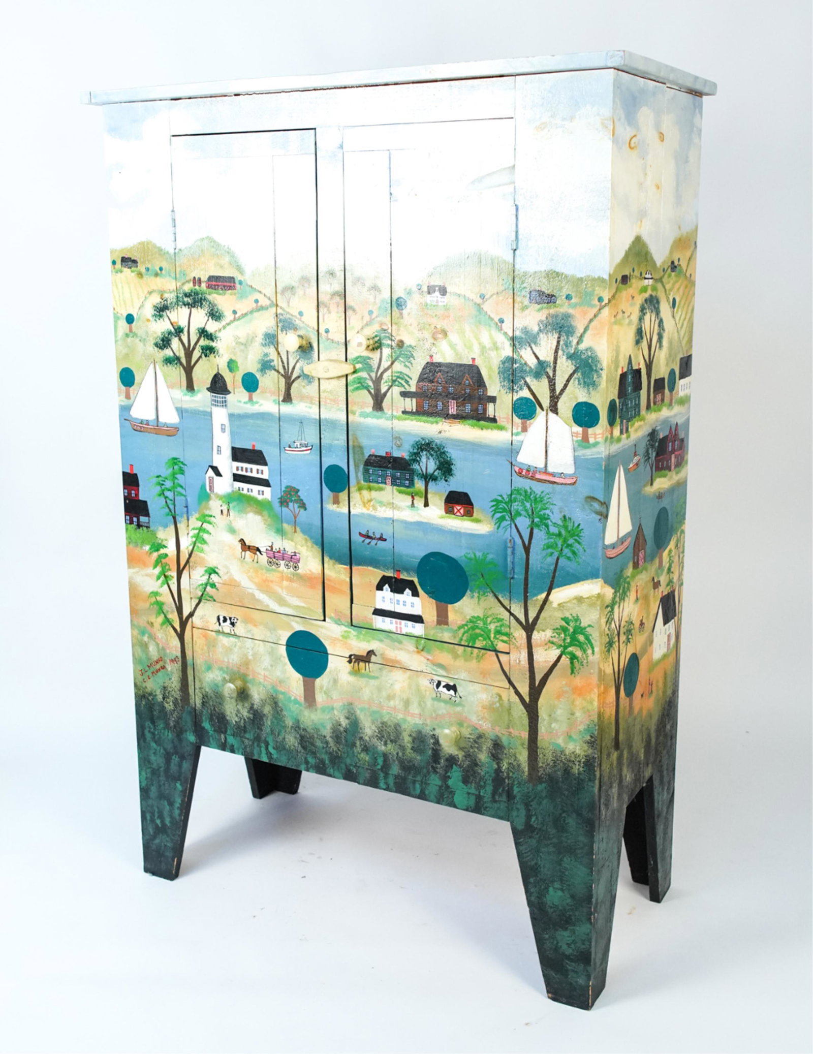 JANET L. MUNRO HAND PAINTED FOLK ART CABINET (1 of 18)
