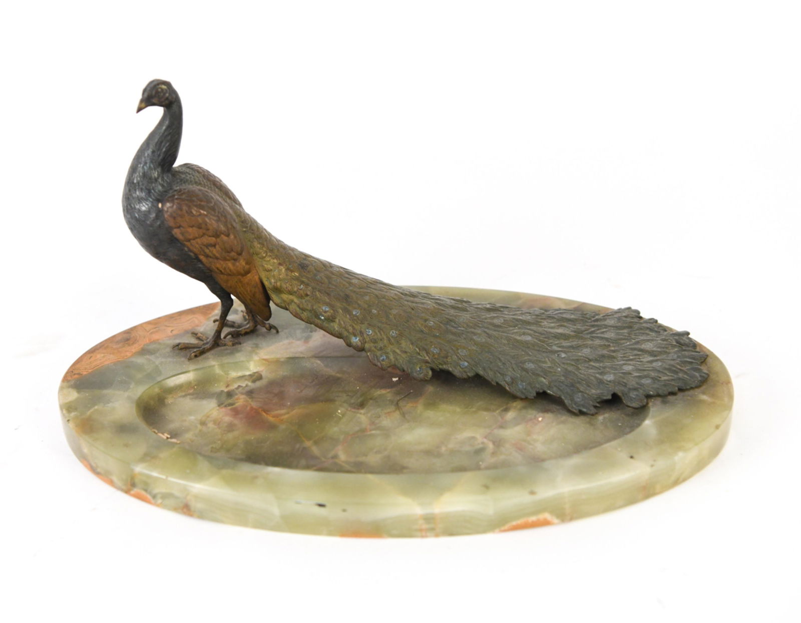 VIENNA BRONZE PEACOCK ON ONYX TRAY (1 of 10)