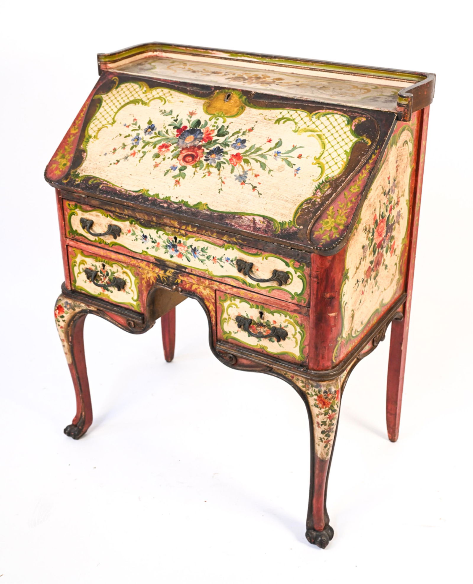 ANTIQUE ITALIAN PAINTED SECRETAIRE DESK (1 of 19)