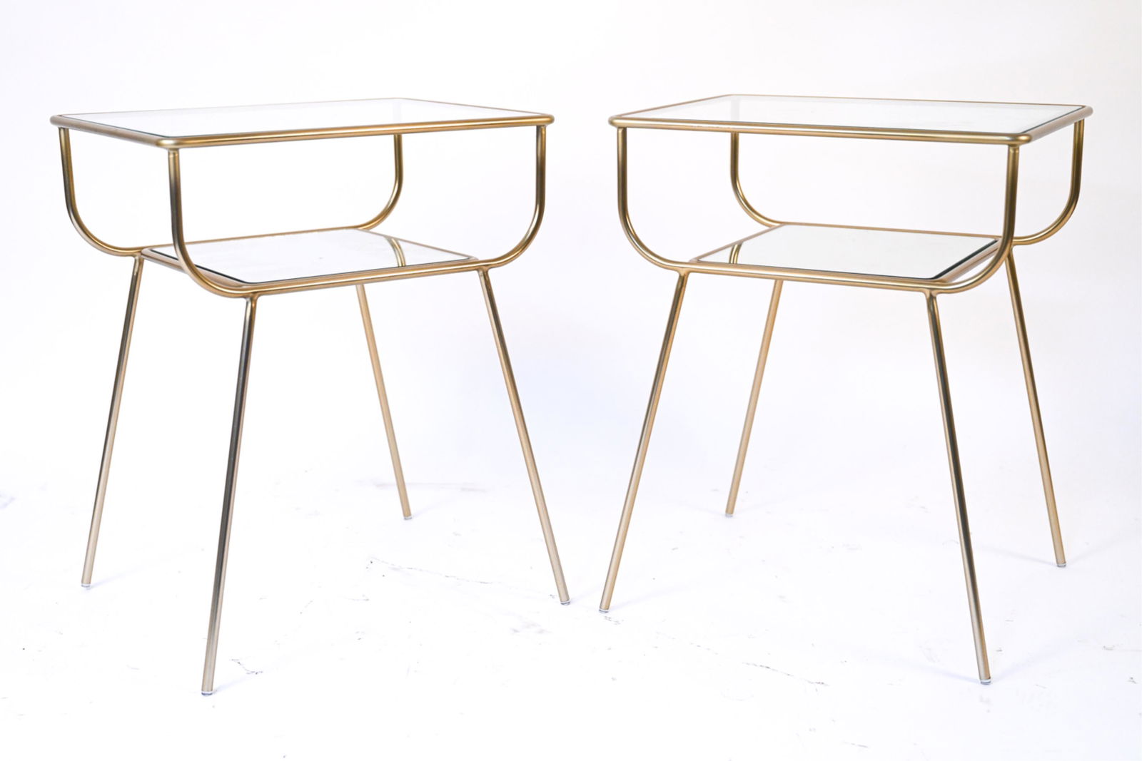 PAIR OF BRASS & MIRRORED GLASS END TABLES (1 of 14)