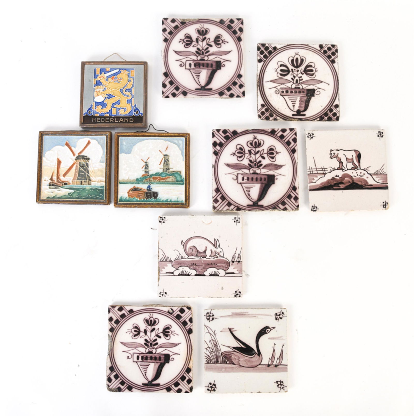 (10) ANTIQUE & VINTAGE DELFT PORCELAIN TILES (1 of 12)