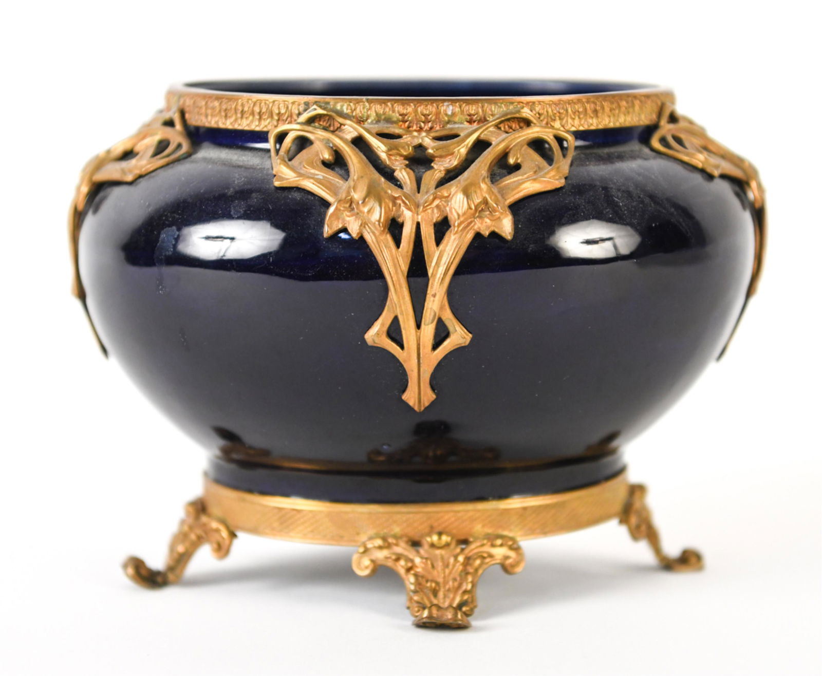 FRENCH ART NOUVEAU CERAMIC & BRASS JARDINIERE (1 of 11)