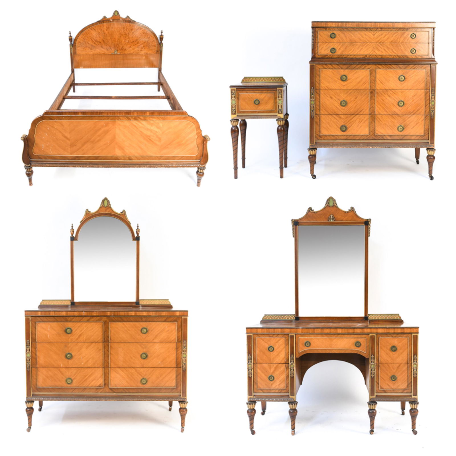 FRENCH STYLE BURL CARVED FULL BED FURNITURE SUITE (1 of 20)