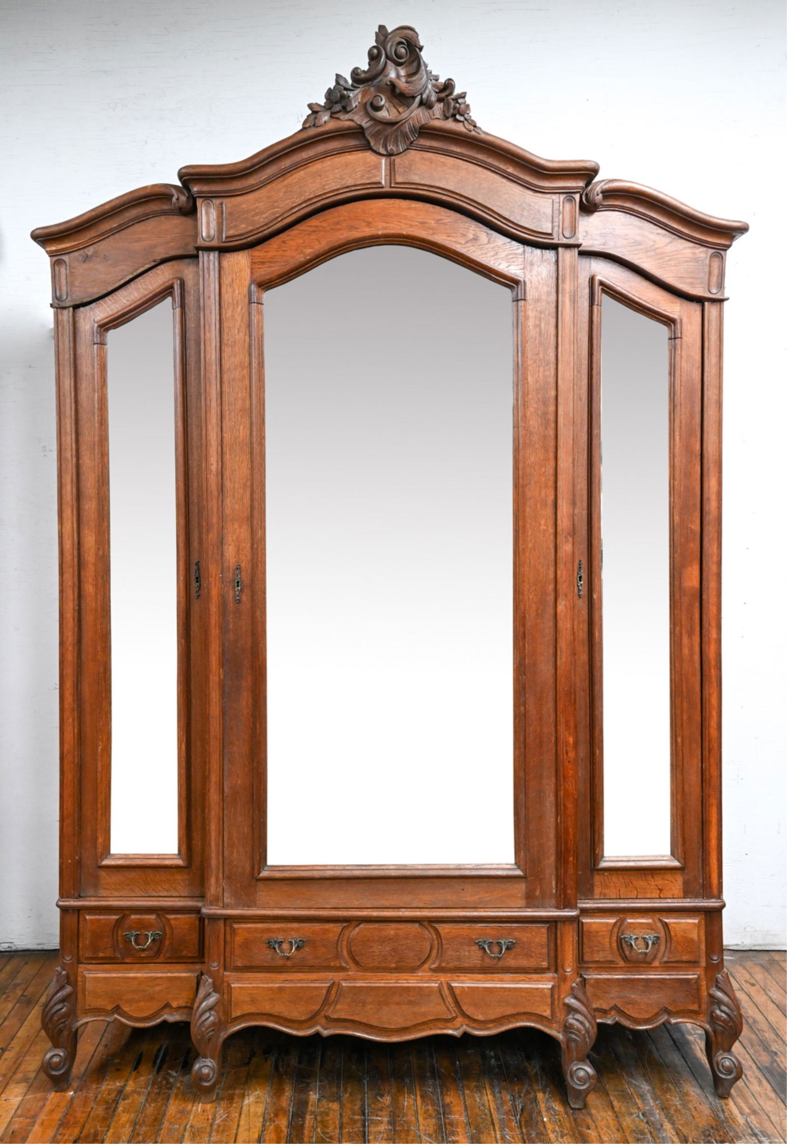 ANTIQUE FRENCH LOUIS XV STYLE MIRROR FRONT ARMOIRE (1 of 20)