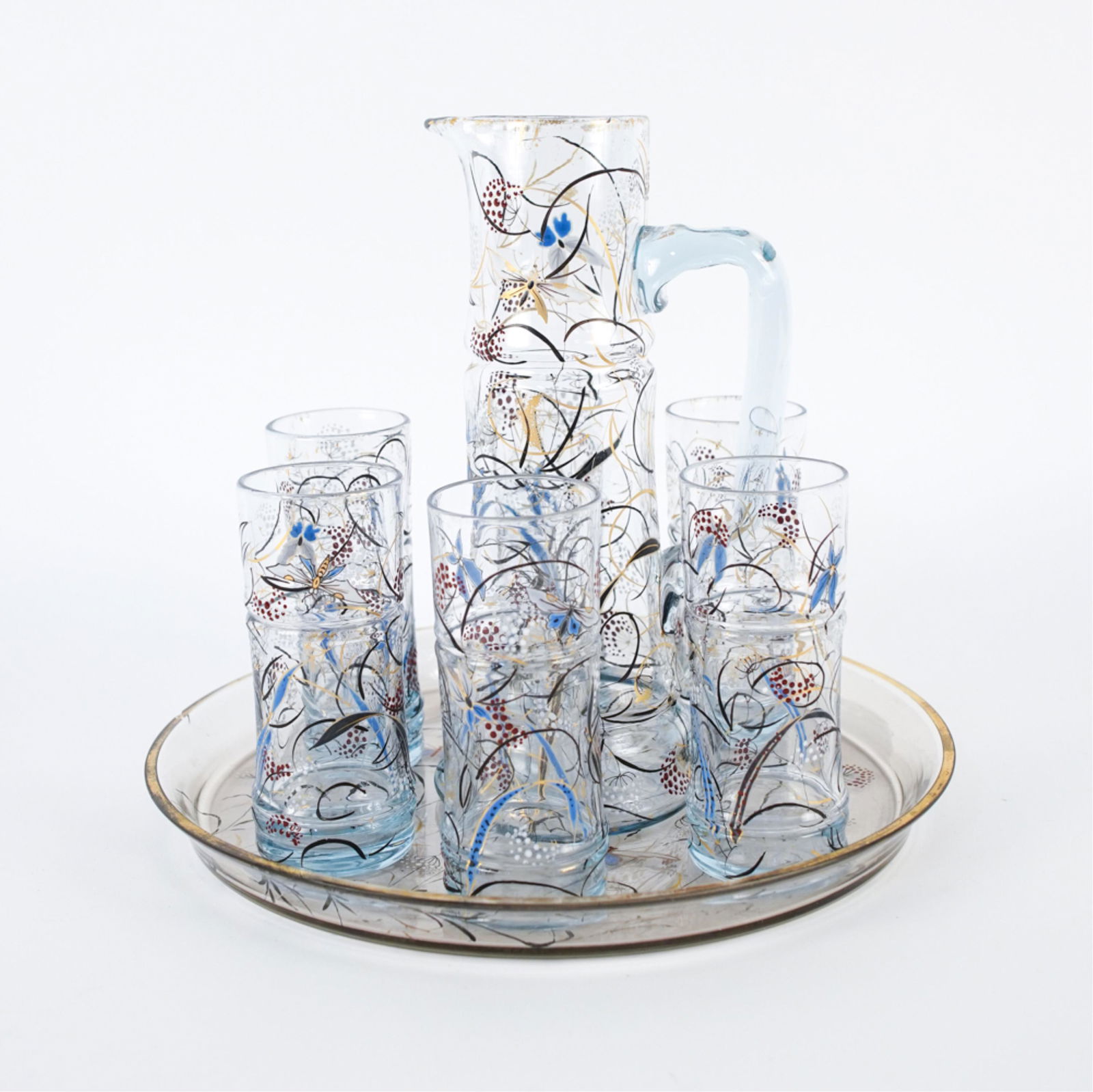 VINTAGE ENAMELED GLASS DRINKWARE SERVICE (1 of 13)