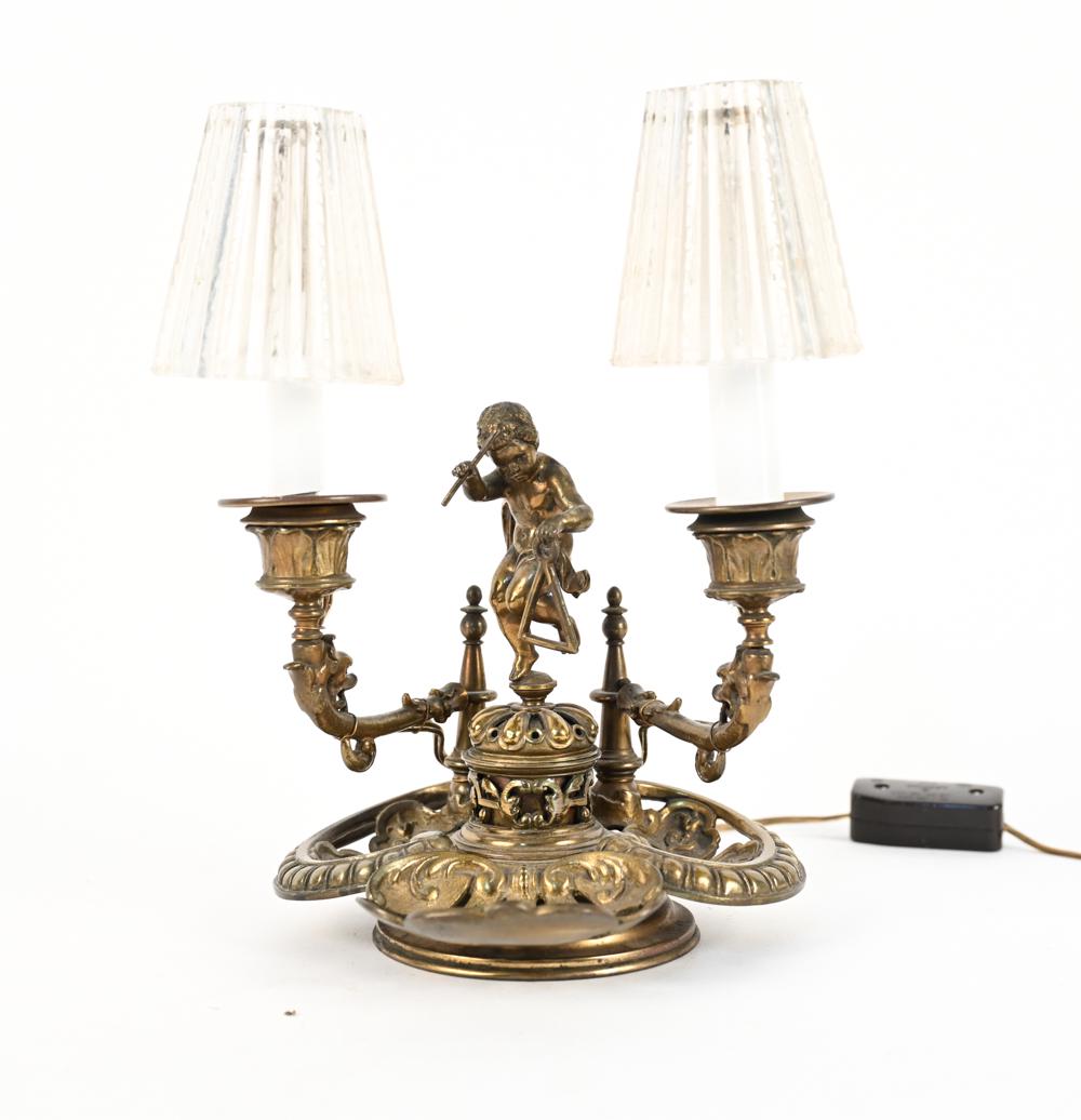 FIGURAL BRASS INKWELL DOUBLE LIGHT LAMP (1 of 16)