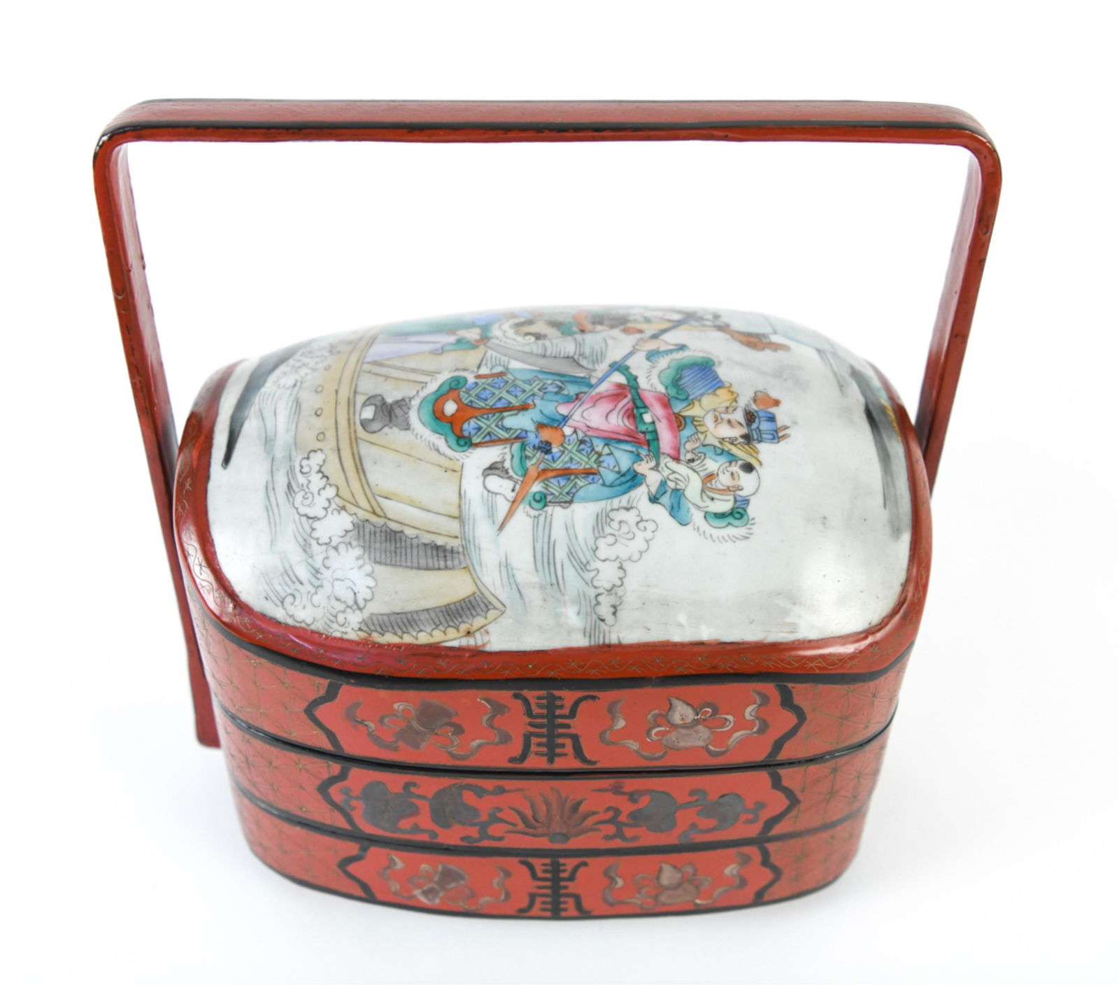 CHINESE LACQUER & ANTIQUE PORCELAIN WEDDING BASKET (1 of 13)