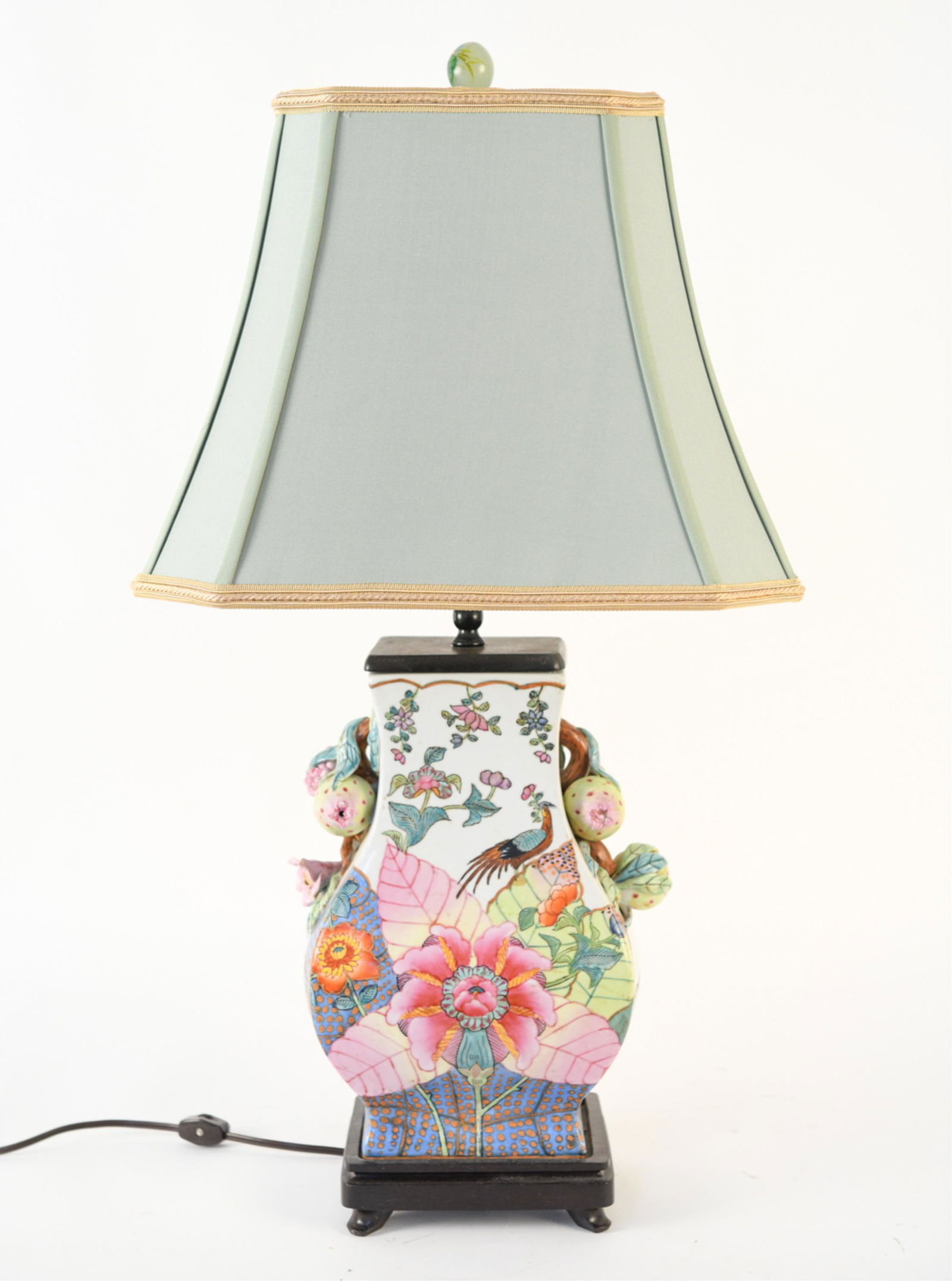 CHINESE PORCELAIN TOBACCO LEAF VASE, AS LAMP (1 of 13)