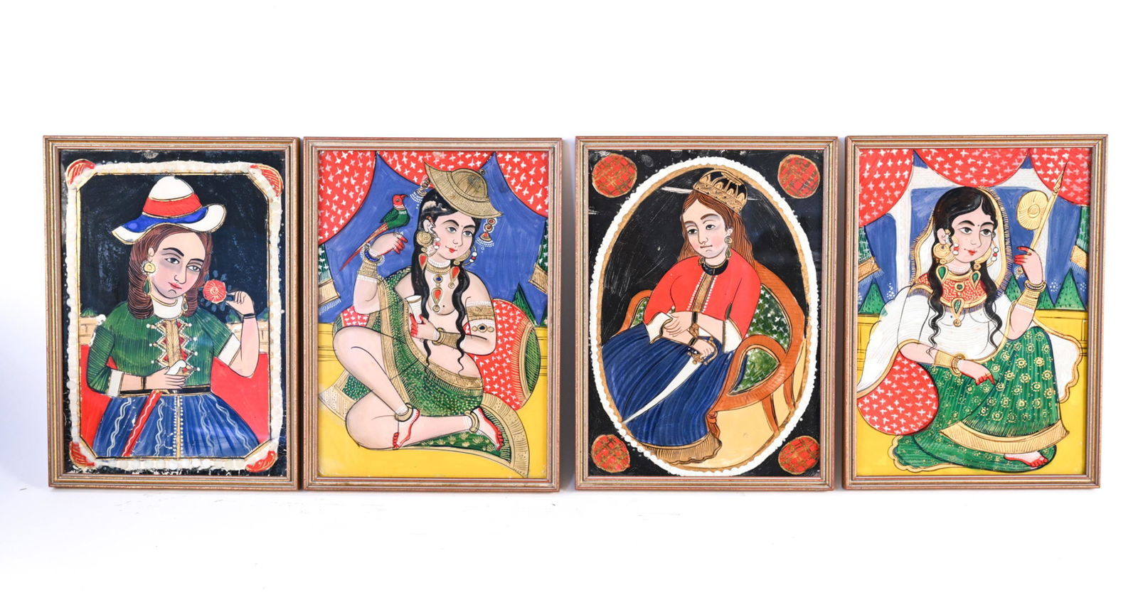 (4) MODERN INDIAN REVERSE PAINTINGS (1 of 7)