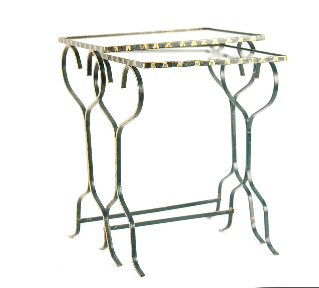 PAIR OF PAINTED METAL & GLASS NESTING SIDE TABLES (1 of 14)