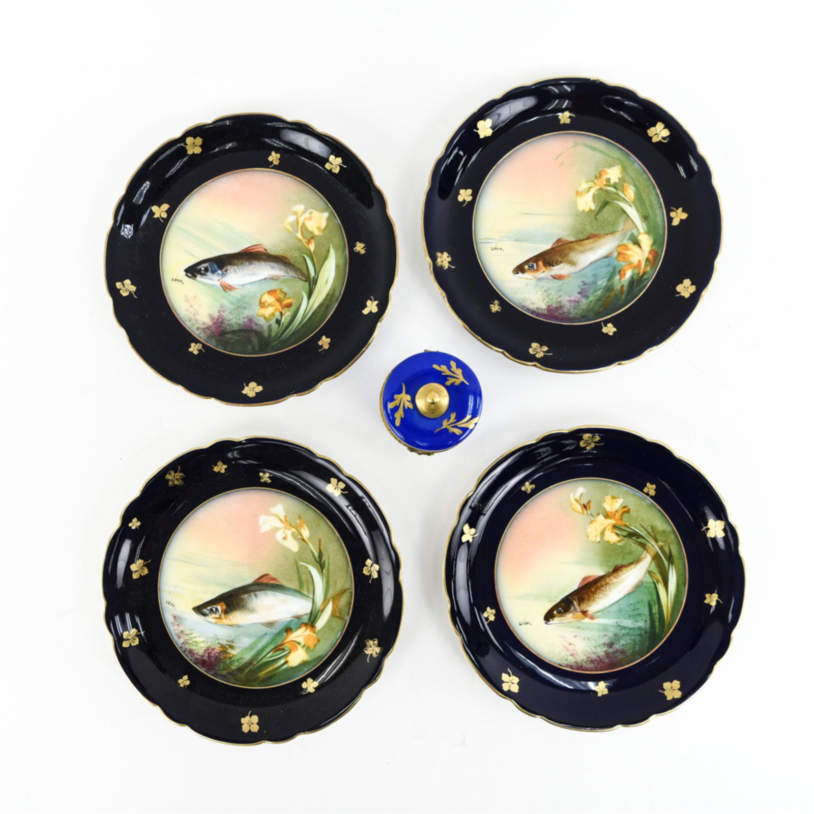 (4) LIMOGES FISH PLATES & JAR (1 of 7)