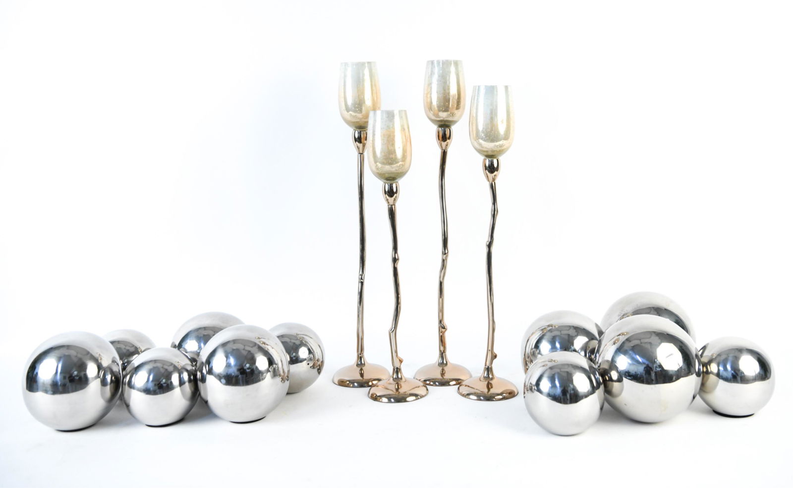 DECORATIVE METAL SPHERE AND CANDLESTICK GROUPING (1 of 8)