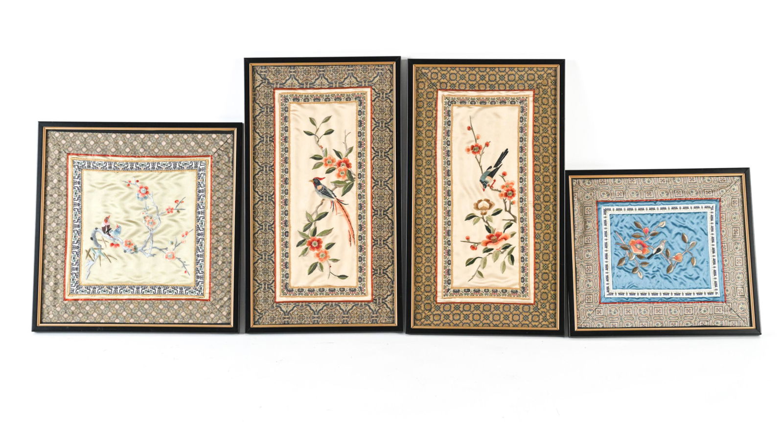 (4) ASIAN SILK EMBROIDERIES BIRDS & FLOWERS (1 of 8)