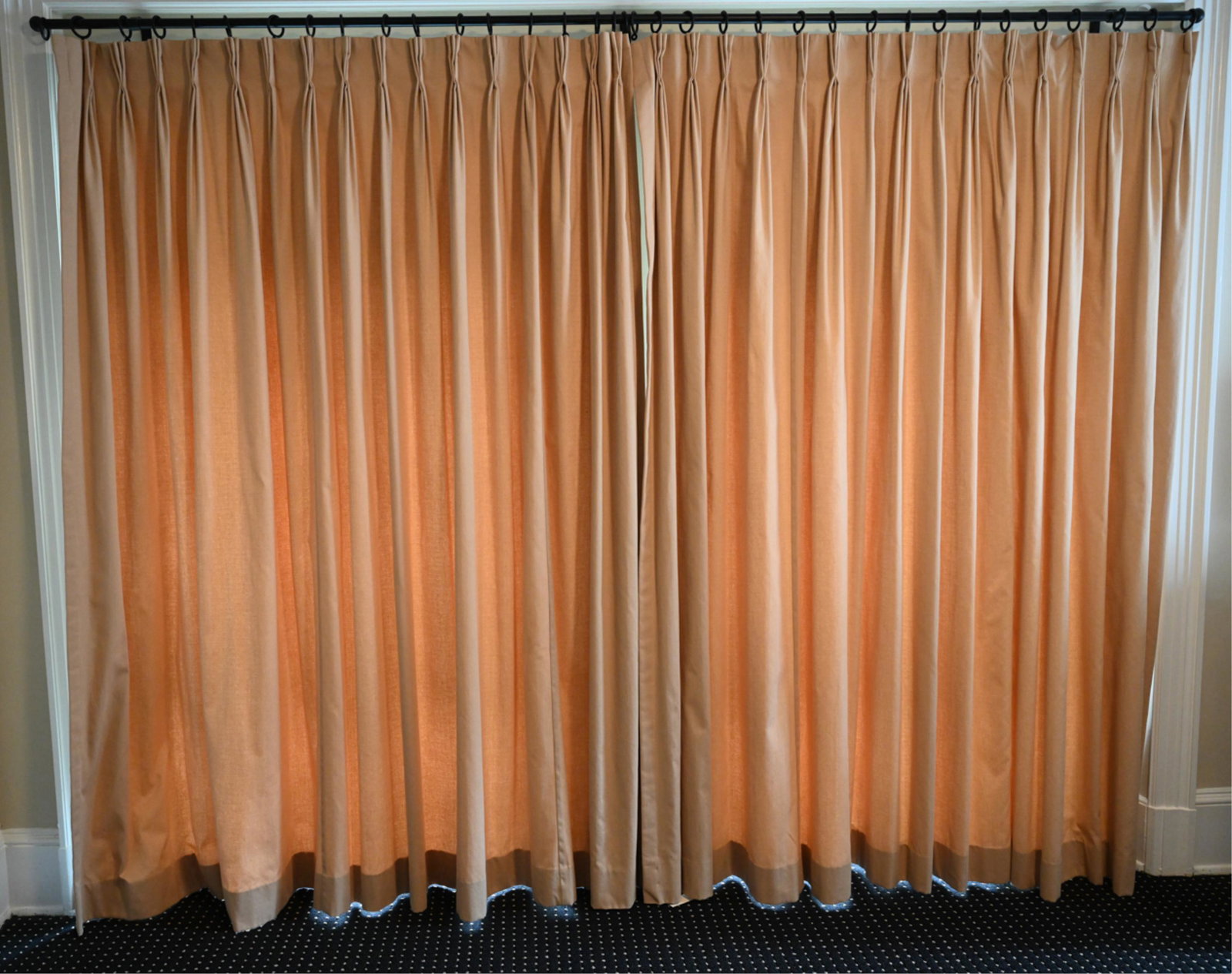PAIR OF CUSTOM DRAPERY PANELS IN BEIGE TWILL (1 of 9)