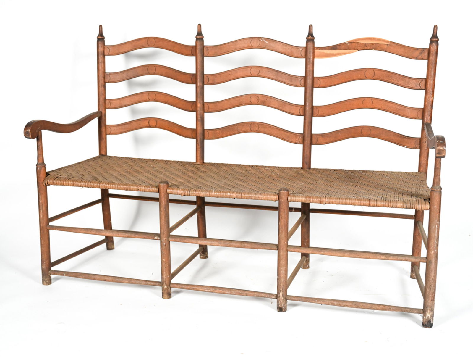 FRENCH PROVINCIAL LADDER BACK 3-SEAT HALL BENCH (1 of 10)