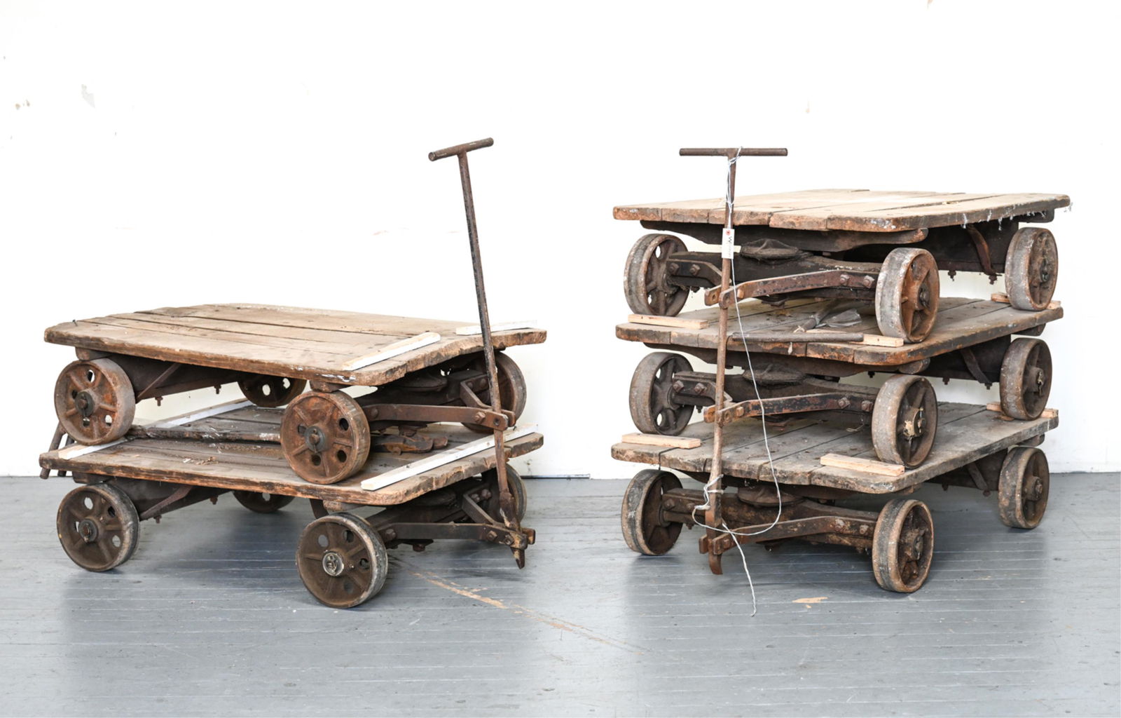 (5) INDUSTRIAL FACTORY IRON AND WOOD CARTS (1 of 12)
