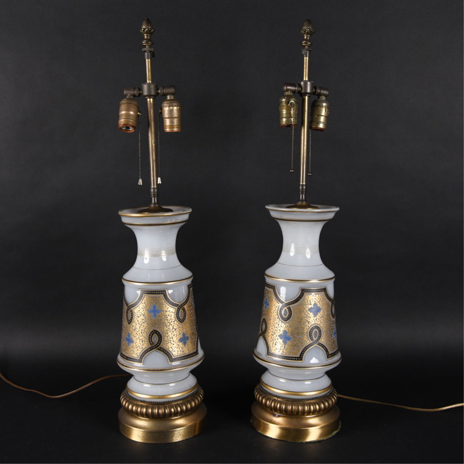 PAIR OF PAINTED OPALINE GLASS LAMPS (1 of 14)