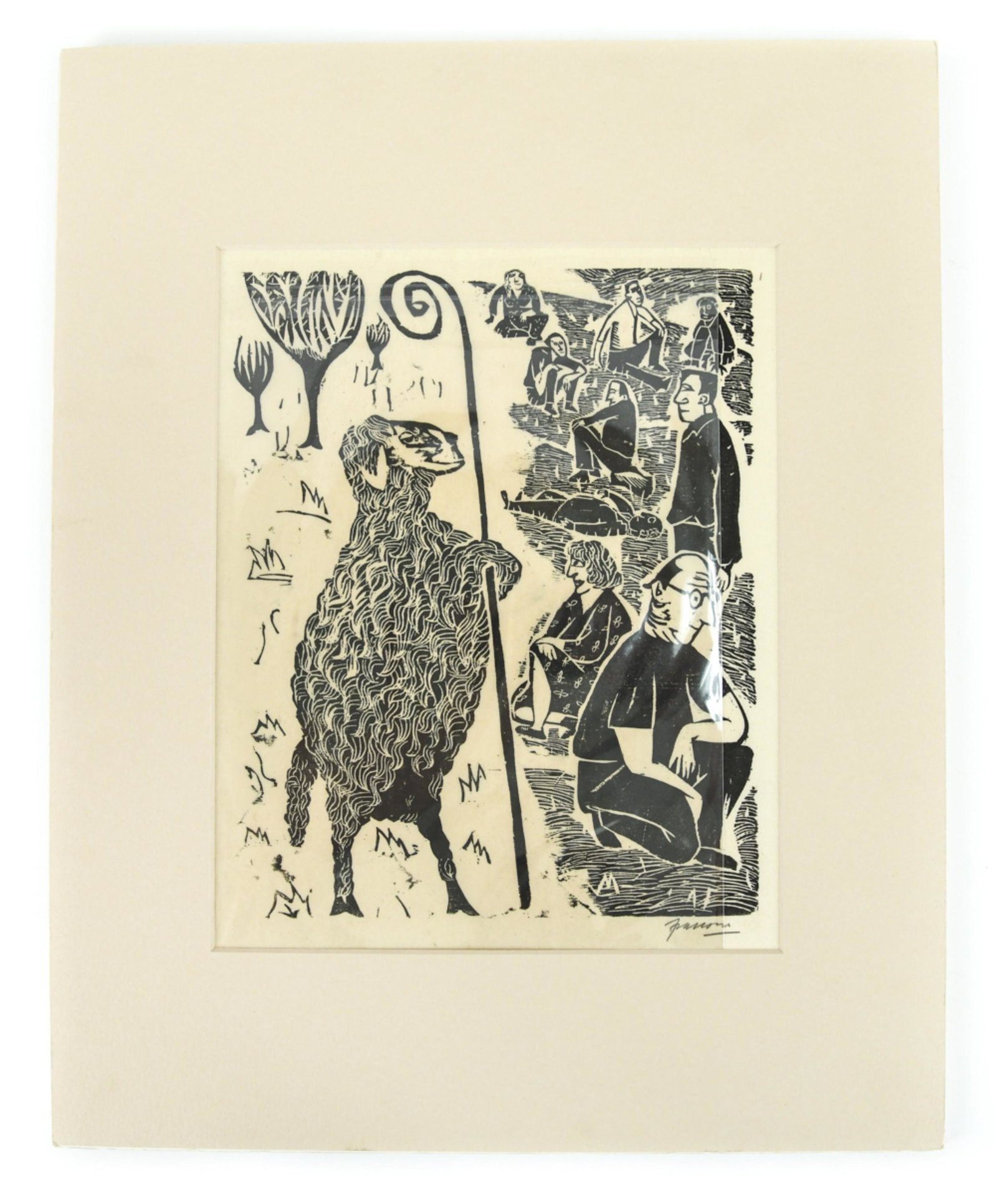 ANTONIO FRASCONI, URUGUAYAN/US (1919-2013) WOODCUT: Black and white woodcut on Japan. Pencil signed lower right. Dimensions: (Mat) H 20" x W 16", (Paper) H 18" x W 12" Condition: Paper with very light toning. Few handling marks.