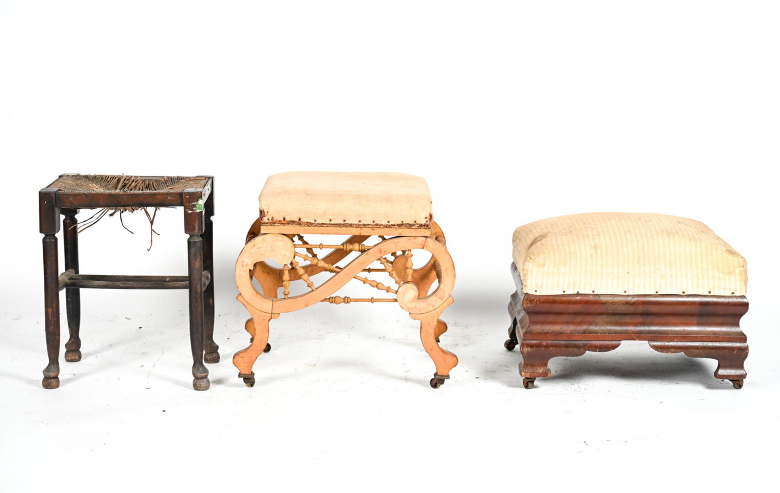 (3) ANTIQUE FOOT STOOLS, FOR RESTORATION (1 of 14)
