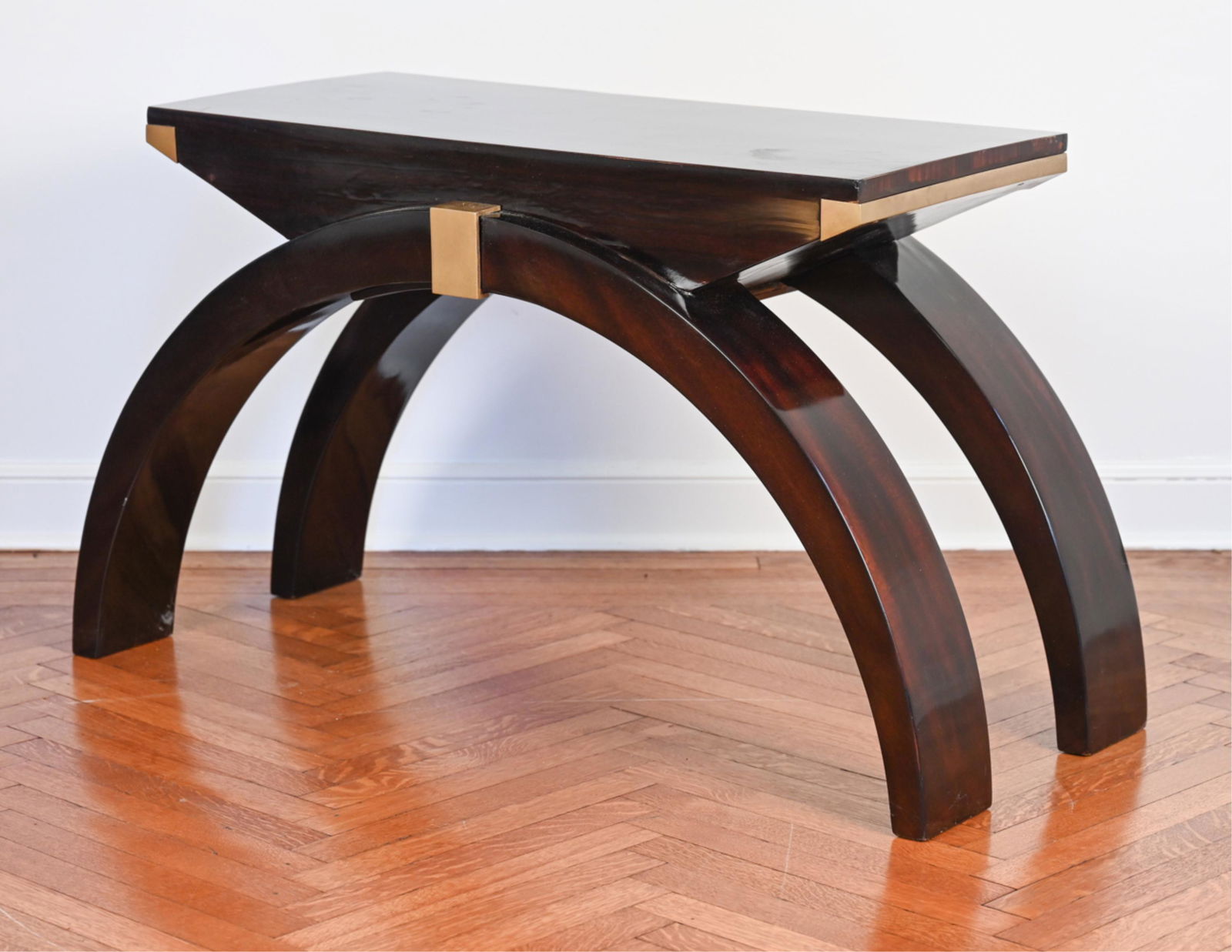ART DECO BRASS & LACQUERED WOOD CONSOLE TABLE (1 of 14)