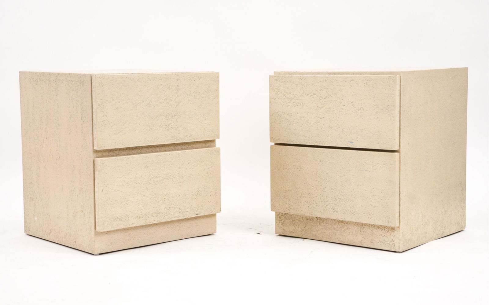 PAIR CONTEMPORARY FAUX TRAVERTINE NIGHTSTANDS (1 of 14)
