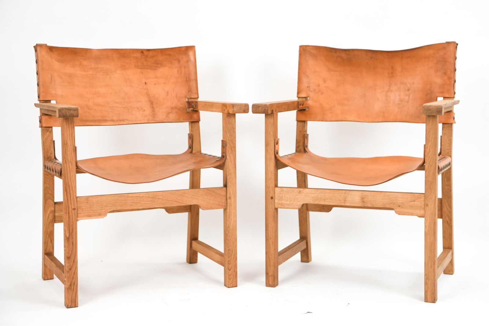 RESTORATION HARDWARE STYLE OAK & LEATHER CHAIRS (1 of 15)