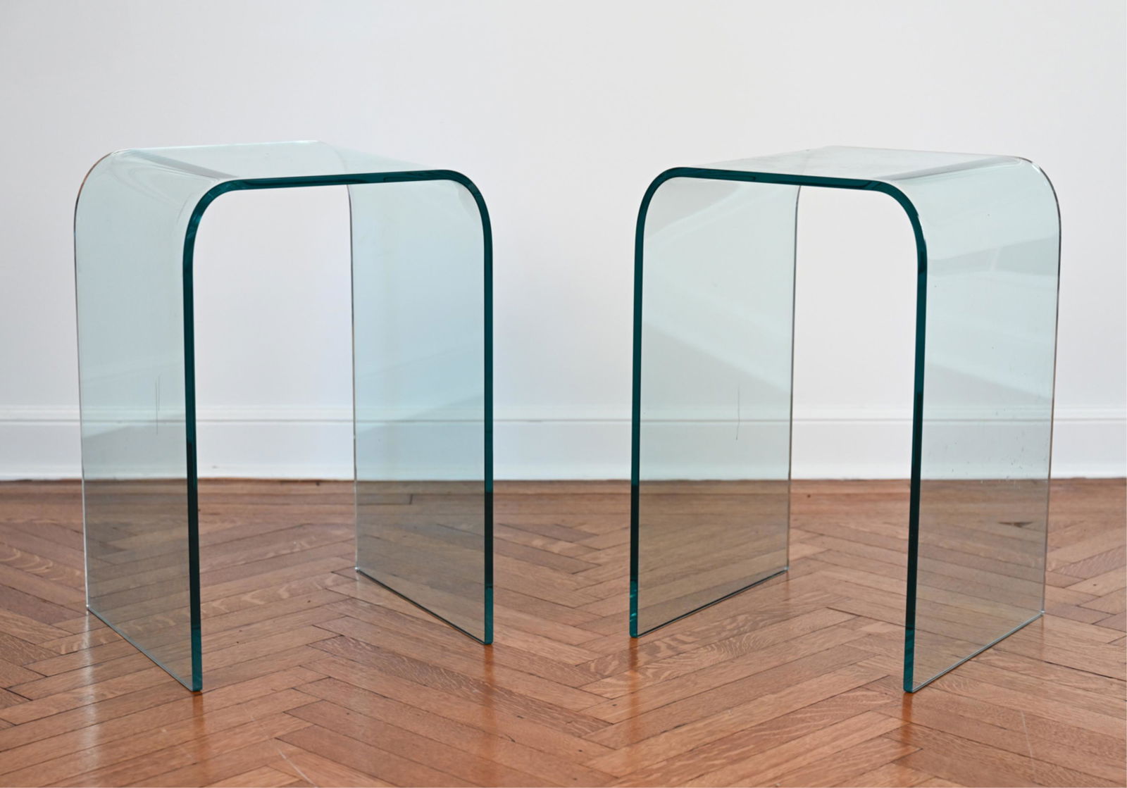 PAIR OF GLASS WATERFALL SIDE TABLES (1 of 9)