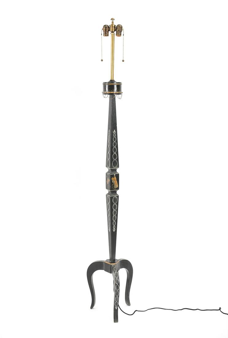 VINTAGE EBONIZED HAND-PAINTED WOOD FLOOR LAMP (1 of 12)