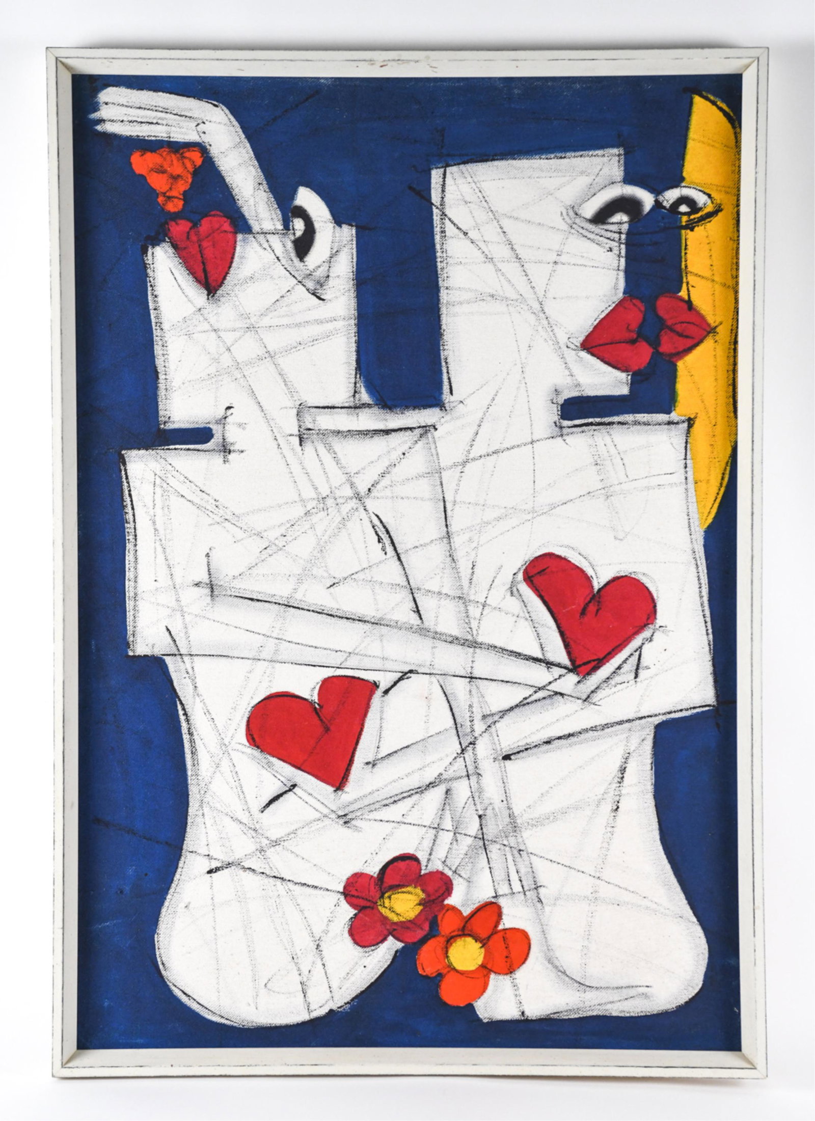 CONTEMPORARY CUBAN O/C ABSTRACT: Colorful oil on canvas, unsigned. Note on stretcher "La Havana Cuba, 2004". Dimensions: Frame: H 40" x W 28" Painting: H 38.75" x W 26.25" Condition: Unvarnished, a few slight surface scrapes.