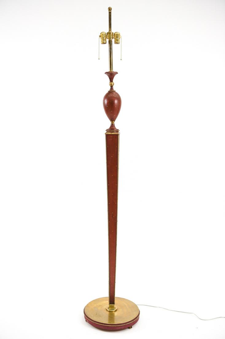 VINTAGE EMBOSSED LEATHER & BRASS FLOOR LAMP (1 of 11)