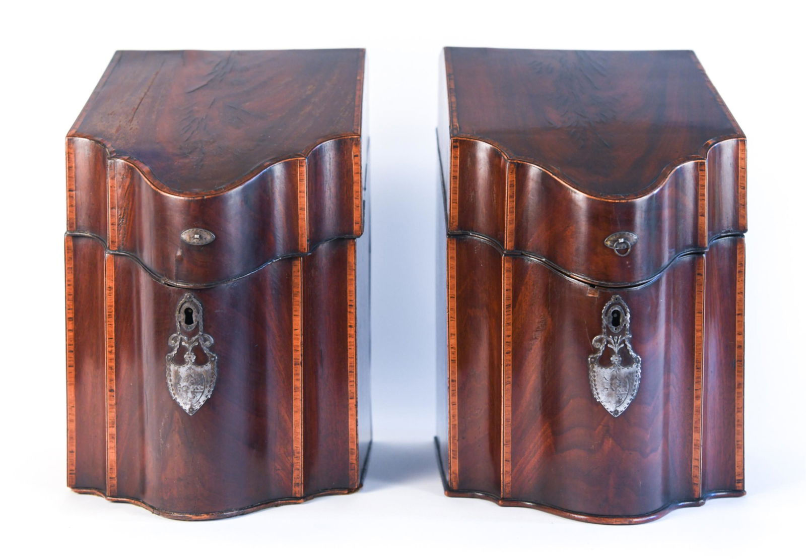 (2) GEORGIAN STYLE INLAID MAHOGANY KNIFE BOXES (1 of 20)